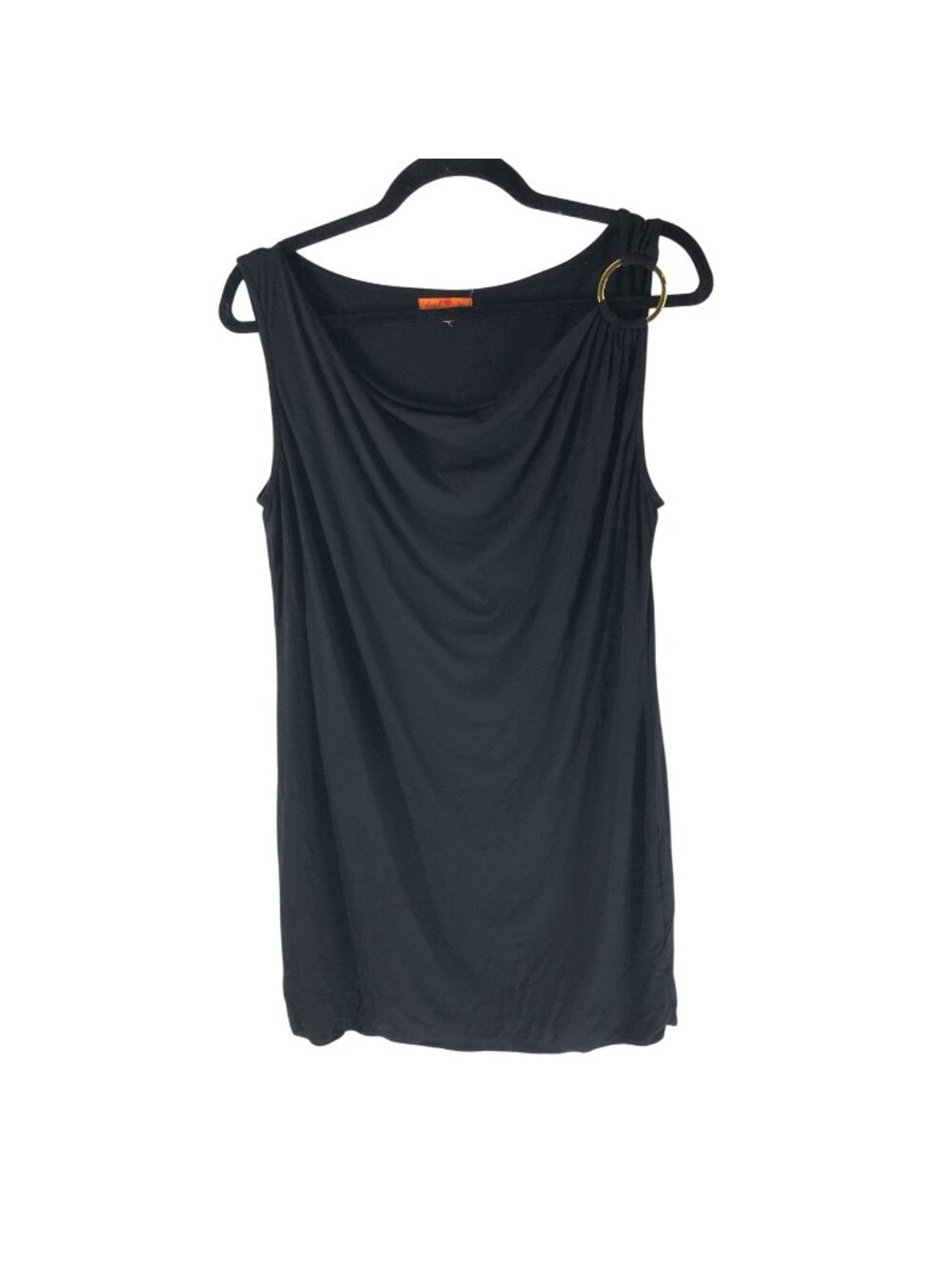 Michelle Jonas Shift Dress Boat Neck Ring Detail Sleeveless Black P
